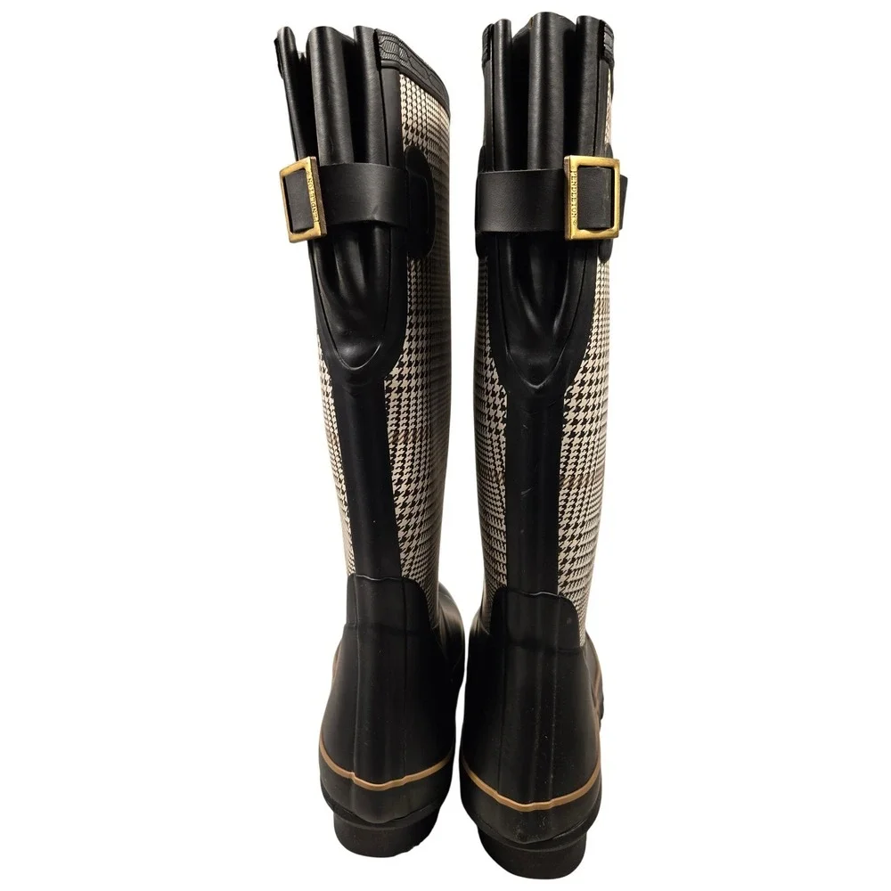Pendleton Women Black Glen Plaid Tall Rubber Rain Boots Waterproof Lug Sole 8